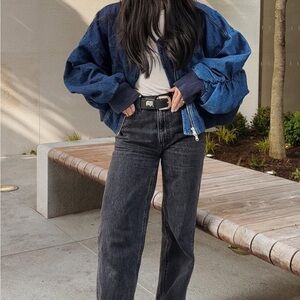 Zara Denim Oversized Bomber Jacket